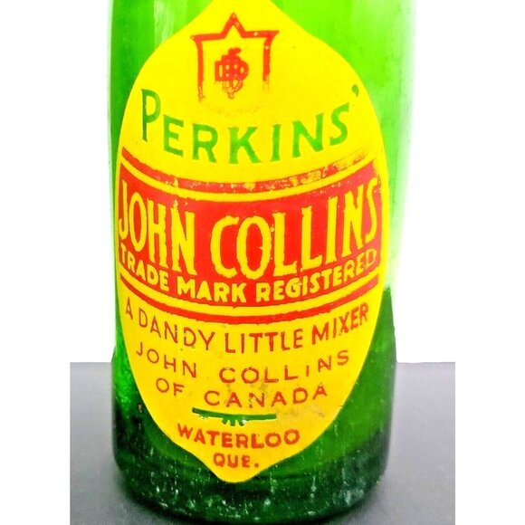 Vintage Perkins John Collins Soda Mixer Bottle Waterloo Ontario Green ACL Canada - Picture 7 of 11